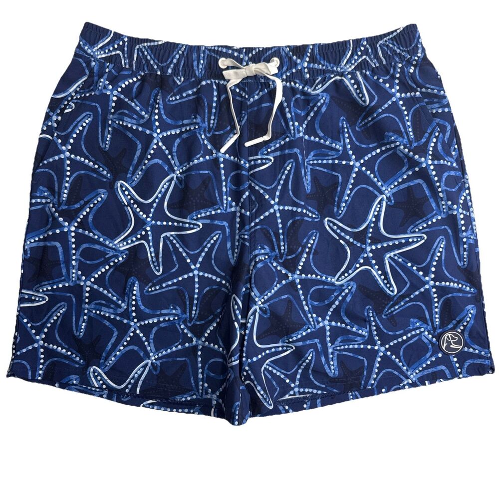 Rhoback Large Shorts Medley Swim Trunk Star Fish Blue Lined Pockets Mens L NWOT